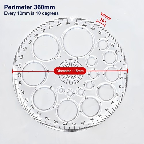 5Pcs 360 Degree Protractor Ruler Drawing Circle Template Measuring Stencils Tool - Afbeelding 3 van 9