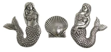 Pewter Mermaids and Scallop Seashell Magnets Set of 3