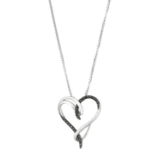 Finecraft 1/10 cttw Black Diamond Heart Pendant Necklace in Sterling Silver, 18"