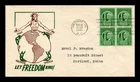 DR JIM STAMPS US COVER FOUR FREEDOMS FDC SCOTT 908 BLOCK OF 4 WWII PATRIOTIC