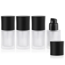 4Pcs 30ML/1OZ Frosted Glass Pump Bottle Empty Refillable Liquid Foundation Co...