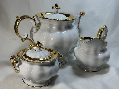 Furstenberg Germany 'Old Paris Porcelain Style' 3-Piece TEA SET w/Heavy Gold - Picture 11 of 16