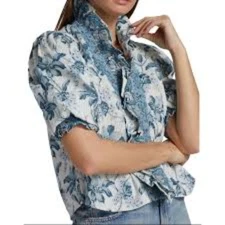 Love the Label Zuri printed top, Blue Hibiscus Print, Size L