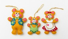 VTG Bucilla Bear Felt Ornaments Handmade Christmas Lot of 3 1970s