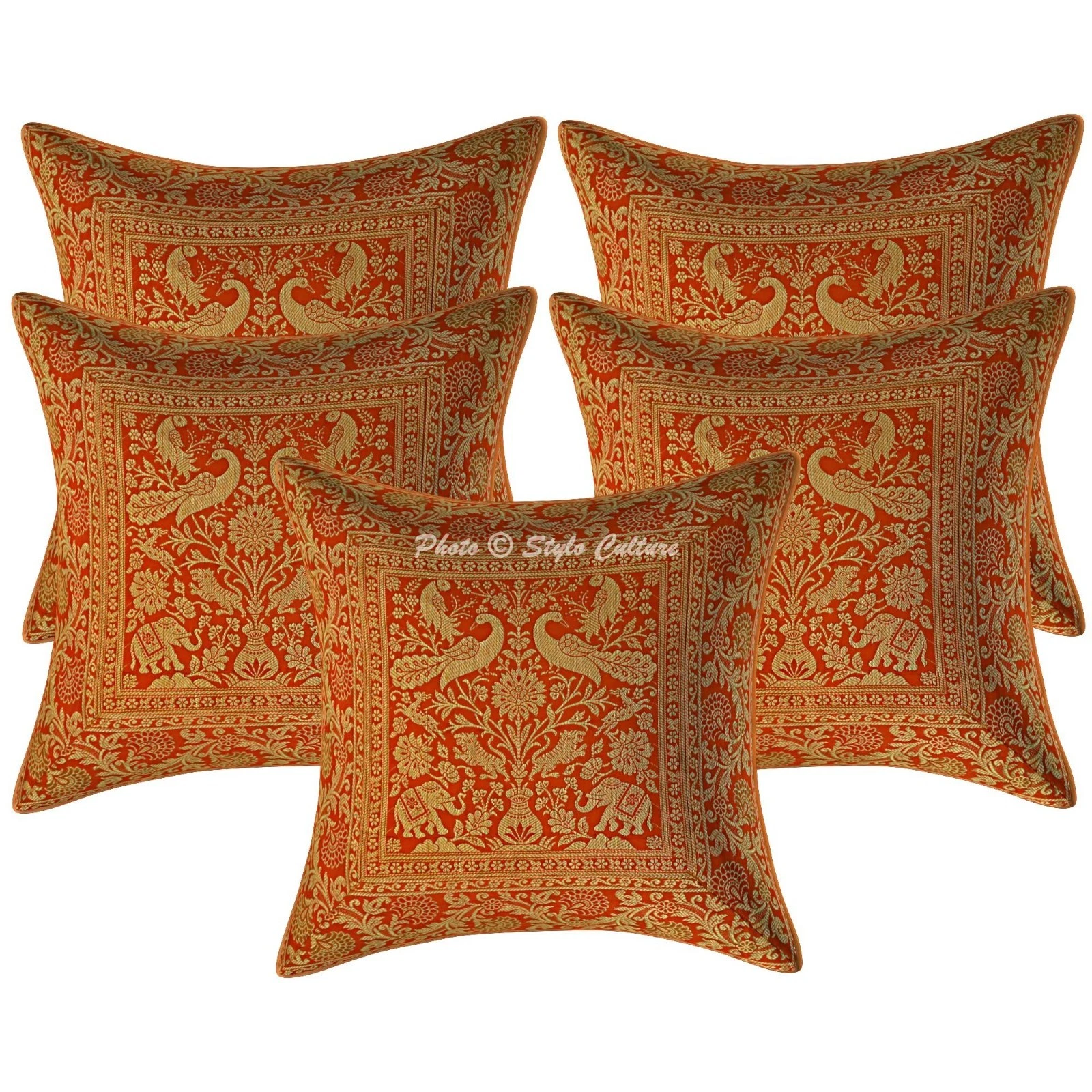 Boho Jacquard Throw Pillow Covers Brocade Elephant Set of 5 Pcs Cushion Cover