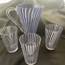 Stunning Striped Violet / Purple, Glass Pitcher and Pint Glasses (Set Of 3)