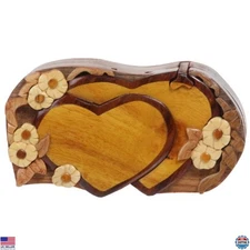 Handcrafted Wooden Double Heart Secret Jewelry Puzzle Box - Unique Gift Idea