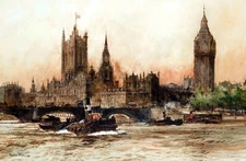 Houses Of Parliament the Thames Painting by Charles Edward Dixon Reproduction