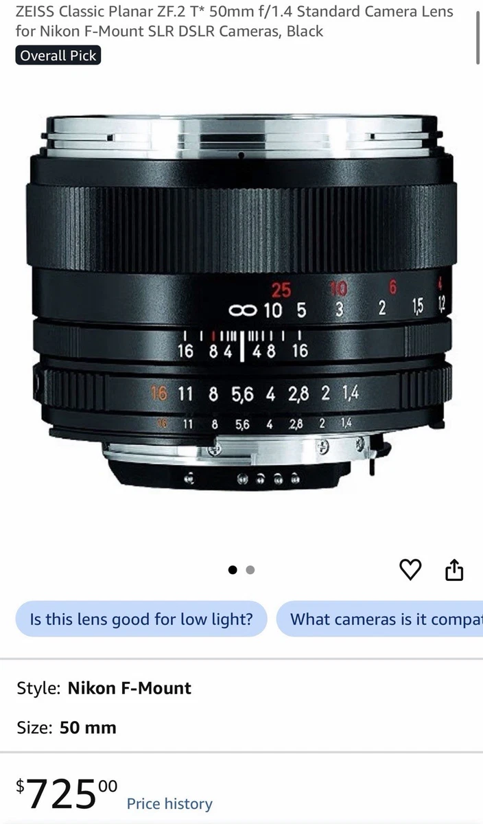 ZEISS Planar T* 50mm Focal f/1.4 Camera Lenses for sale - eBay