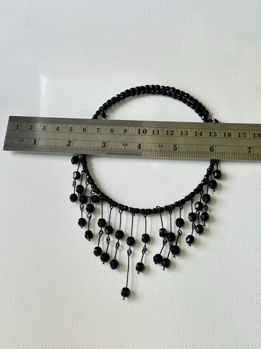 Vintage Black Glass Dangling Waterfall Bib Collar Choker Necklace - Picture 7 of 8