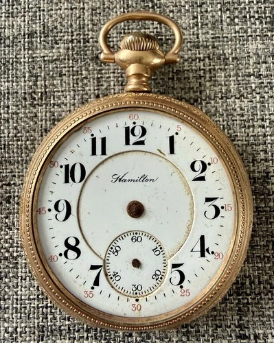 VTG ANTIQUE HAMILTON POCKET WATCH GOLD FILLED 17J MOV  PART REPAIR BEAUTIFUL