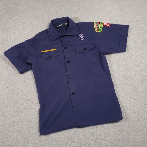 Boy Scouts of America BSA Youth Shirt Medium Blue Patches Button Up - Picture 2 of 13