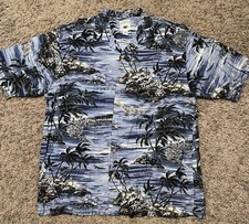 L Original Island Sport Short Sleeve Button Up Blue Island Hawaiian Shirt Men's