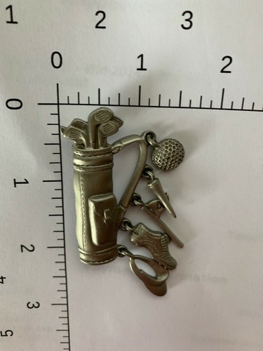 Vintage JJ Jonette GOLF Thema Zinn Brosche/Pin Hänger Charms Golftasche Ball - Bild 9 von 9
