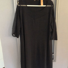 NWT Belladini Black dress with sheer Swiss dot detail. Size 3X