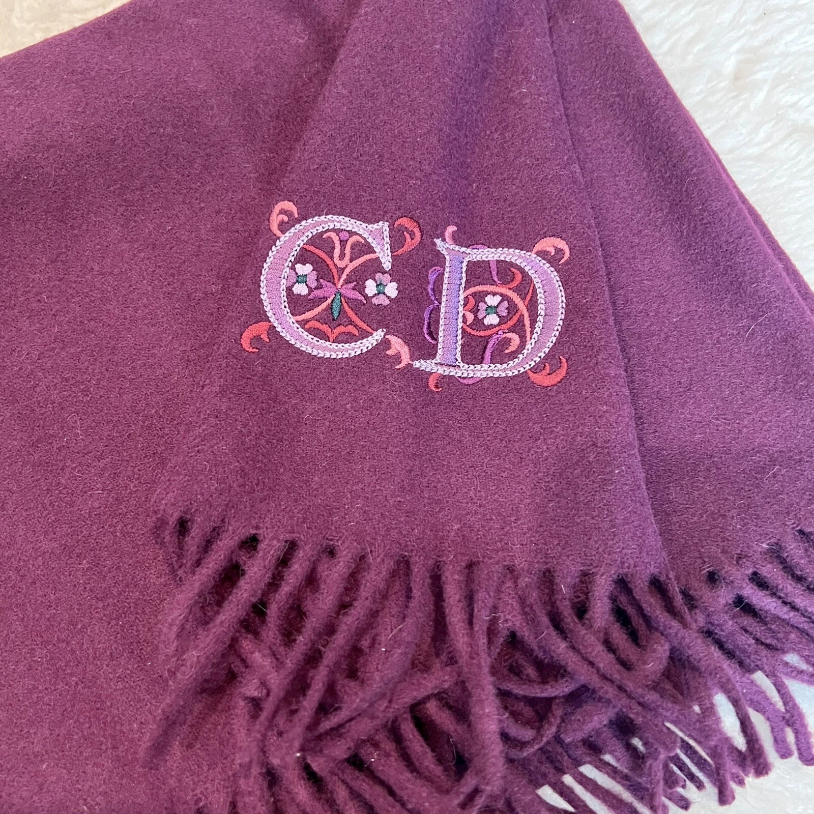 Christian Dior 100% laine vintage châle/étole bordeaux enveloppant taille 46” X 33” environ