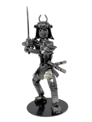 OOAK Recycled Scrap Metal Nuts Bolts Samurai Japanese Warrior w/ Sword Sculpture