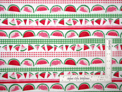 Watermelon Fruit Slice Stripe Cotton Fabric Timeless Treasures C7335 By The Yard