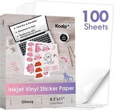 Bulk 100 Printable Vinyl Sticker Paper Glossy White Waterproof Inkjet Laser