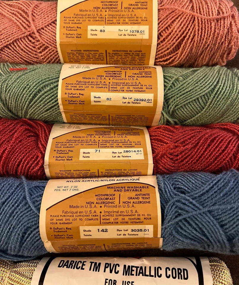 4 Skeins Mary Maxim Heirloom Sport Weight Nylon Acrylic 2 oz & Metallic Cord - Image 2 of 2