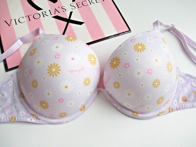 VICTORIA'S SECRET PINK Super Push-Up Bra 36C 38D Purple VS Daisy Floral NWT