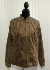 Additions By Chicos Size 2 Animal Print Zip Up Jacket Womens Size Large Brown