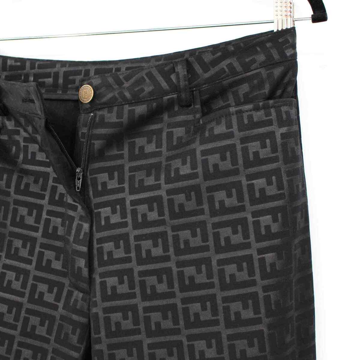 FENDI Black Zucca Logo Trouser Pants Vintage FF Polyester FENDI Black Zucca Logo Trouser Pants Vintage FF Polyester