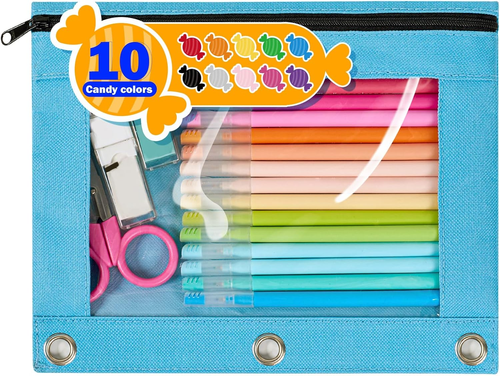 Zippered Pencil Pouches, Premium Heavy-Duty Zippers, Aesthetic 3 Ring Pencil Cas