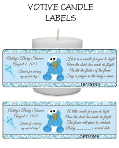 14 Cookie Monster Custom Baby Shower Favor Votive Candle Labels