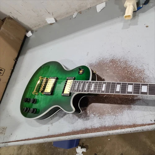 Return LP Custom Electric Guitar Green Quilted Top Mahogany Body Gold Part STOCK