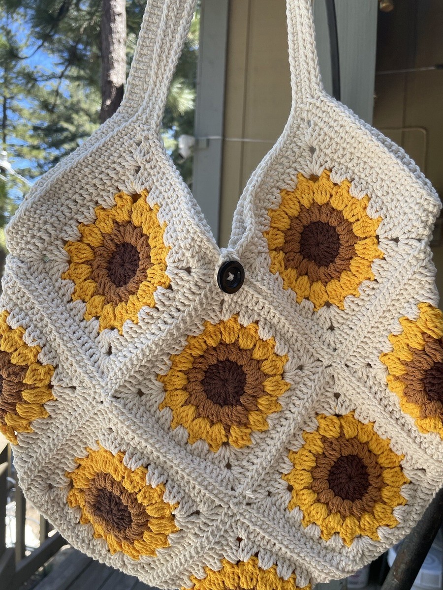 Handmade Sunflower Crochet Bag, Granny Square Bohemian Bag UK
