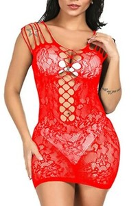 red fishnet dress