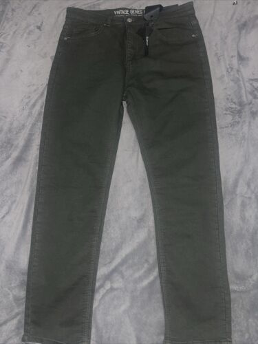 Neu VGB Vintage Genes schwarz Herren schmale Passform 34 x 30 French Frottee Denim grün Jeans - Bild 1 von 7
