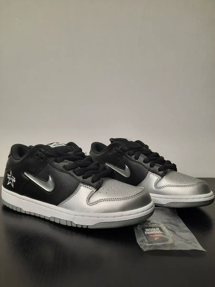 Supreme Nike SB Dunk Pro Low Jewel Swoosh Black Silver Size 7 Men