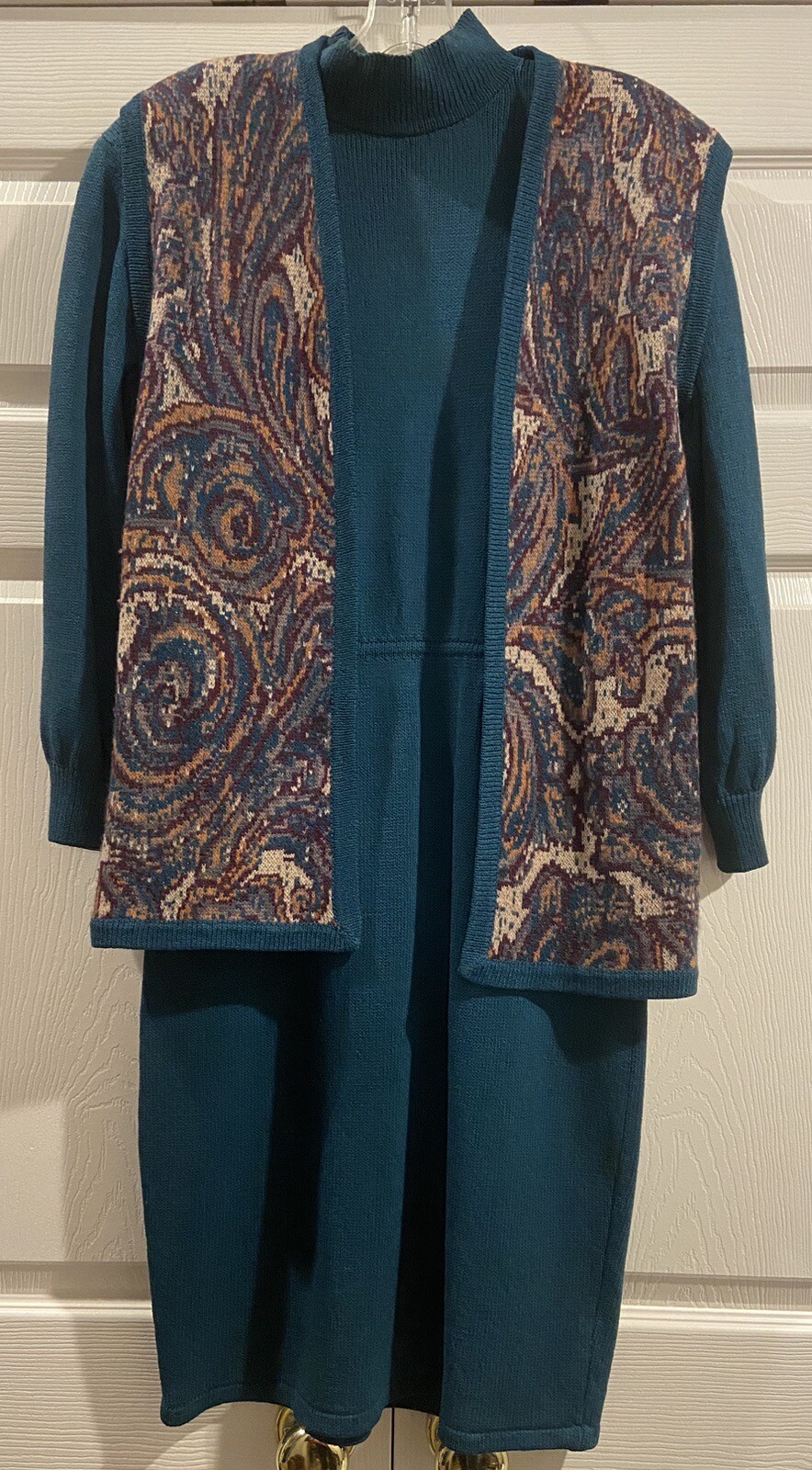 Vtg Rare St John Knit 2 Piece Mock Turtle Neck Dress With Vest EUC Sz 4 image 2