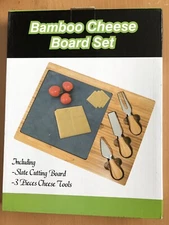 Bamboo Cheese Board Set Includes Slate Cutting Board & 3 Pcs Cheese Tools BN Box