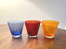 Set of 3 Hand Blown Murano 3 Colors Bubble Drinkware Cocktail Drinks Glasses