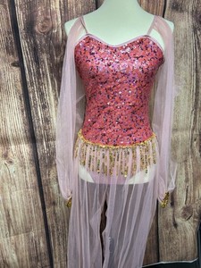 Curtain Call Magic Carpet Ride Pink Genie Dance Costume Pnk/Gold Sequins Adult/M