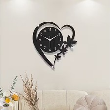 Heart Shaped Wall Clock Black Acrylic Silent Quartz 30cm Romantic Home Decor