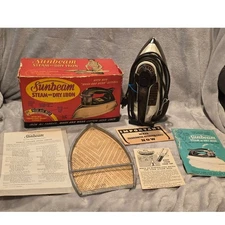 Vintage Sunbeam Steam or Dry Iron with Box and Accessories Collectible WORKS
