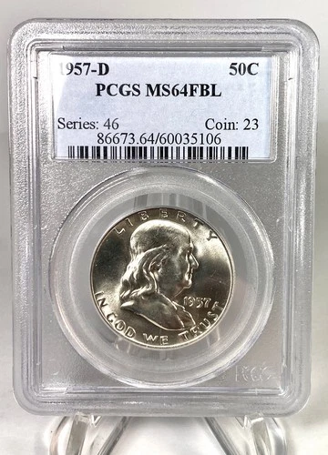1957-D Franklin Half Dollar NGC MS64 FBL - Full Bell Line. 50c