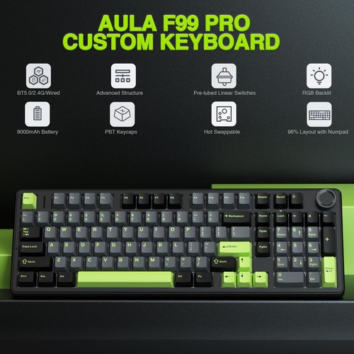F99 Pro Wireless Mechanical Keyboard with Knob,Tri-Mode BT5.0/USB-C/2.4GHz Ho... - Picture 2 of 9