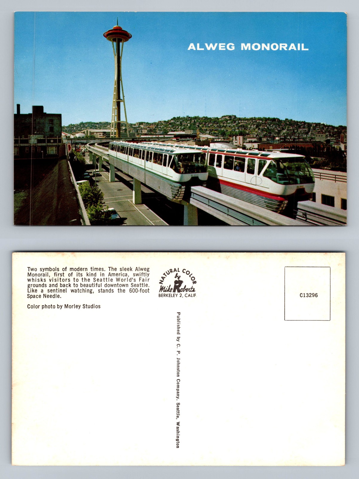 Vintage Seattle Space Needle Alweg Monorail Souvenir Postcard Washington View