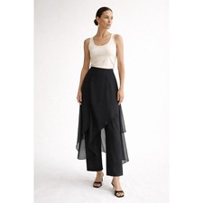 XSCAPE Womens Pants w/ Chiffon Skirt Overlay Size 10 Black Contemporary Evening
