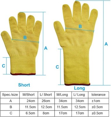 1 Handschuh Aramid Garn gestrickt lang Handgelenk Schutz Hitzebeständige Handschuhe groß