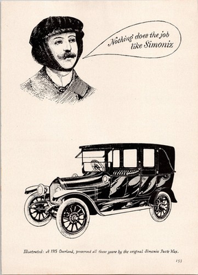 #ad Simoniz 1915 Overland Car Vintage Magazine Ad 1956 Black White $6.49