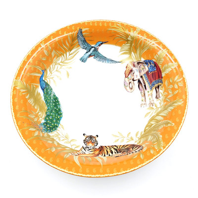 Williams Sonoma Raj Thai Palace Large Serving Bowl Tiger Elephant Peacock NEW