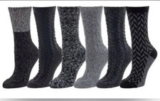 BEARPAW Womens Knit Boot Socks Cozy Comfort Crew 6 Pair black gray NWT