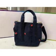 Adorable Navy Canvas Mini Tote - Strawberry Embroidery - Excellent Condition