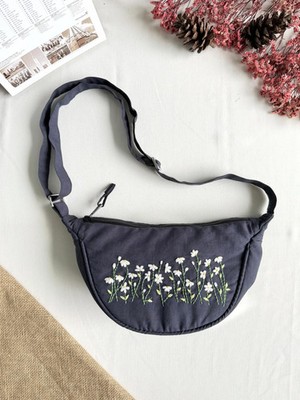 Handmade Fanny Bag with ''Chrysanthemum Garden'' Embroidery Navy Blue